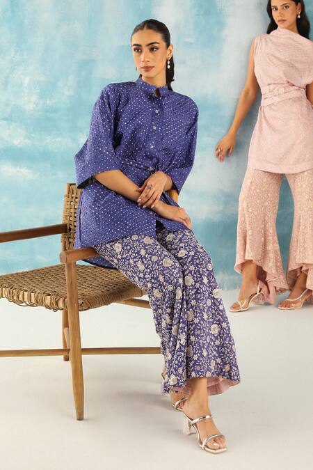 Shop Twenty Nine Blue Georgette Embroidery Chikankari Bell Bottom Pant Online at Aza Fashions Shop_Twenty Nine_Blue Georgette Embroidery Chikankari Bell Bottom Pant _Online_at_Aza_Fashions