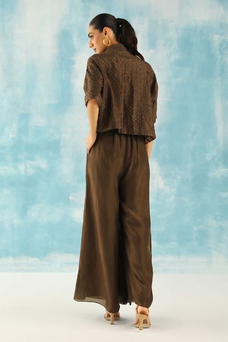 Shop Twenty Nine Green Silk Embroidery, Mirrors Work Palazzo at Aza Fashions Shop_Twenty Nine_Green Silk Embroidery, Mirrors Work Palazzo _at_Aza_Fashions