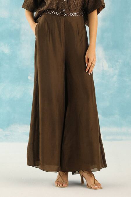 Twenty Nine Green Silk Embroidery, Mirrors Work Palazzo Online at Aza Fashions Twenty Nine_Green Silk Embroidery, Mirrors Work Palazzo _Online_at_Aza_Fashions