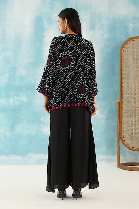 Shop Twenty Nine Black Modal, Silk Asymmetric Flared Pant at Aza Fashions Shop_Twenty Nine_Black Modal, Silk Asymmetric Flared Pant _at_Aza_Fashions