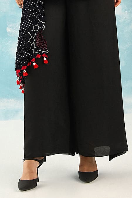 Twenty Nine Black Modal, Silk Asymmetric Flared Pant Online at Aza Fashions Twenty Nine_Black Modal, Silk Asymmetric Flared Pant _Online_at_Aza_Fashions