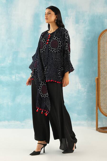 Buy Twenty Nine Black Modal, Silk Asymmetric Flared Pant Online at Aza Fashions Buy_Twenty Nine_Black Modal, Silk Asymmetric Flared Pant _Online_at_Aza_Fashions