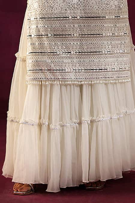 Twenty Nine White Chiffon Beads, Sequins Embellished Layered Sharara Online at Aza Fashions Twenty Nine_White Chiffon Beads, Sequins Embellished Layered Sharara _Online_at_Aza_Fashions