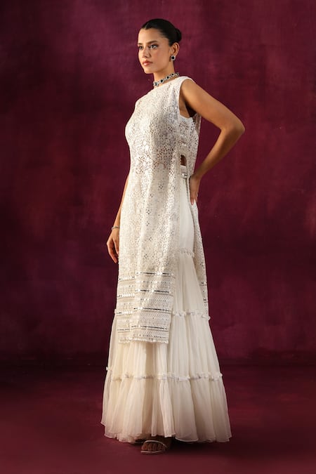 Shop Twenty Nine White Chiffon Beads, Sequins Embellished Layered Sharara Online at Aza Fashions Shop_Twenty Nine_White Chiffon Beads, Sequins Embellished Layered Sharara _Online_at_Aza_Fashions