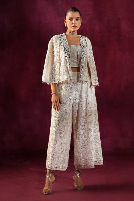 Twenty Nine White Lace Mirrors Work Ankle Length Palazzo Online at Aza Fashions Twenty Nine_White Lace Mirrors Work Ankle Length Palazzo _Online_at_Aza_Fashions