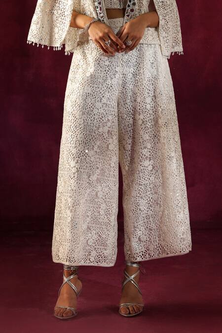 Buy Twenty Nine White Lace Mirrors Work Ankle Length Palazzo Online at Aza Fashions Buy_Twenty Nine_White Lace Mirrors Work Ankle Length Palazzo _Online_at_Aza_Fashions