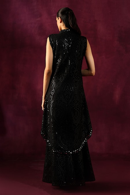 Shop Twenty Nine Black Georgette Mirrors Work Embellished Sharara at Aza Fashions Shop_Twenty Nine_Black Georgette Mirrors Work Embellished Sharara _at_Aza_Fashions