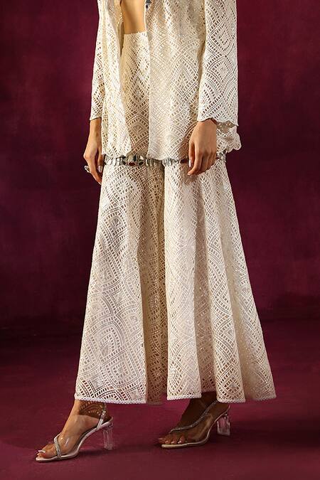 Twenty Nine White Lace Mirrors Work Embellished Sharara Online at Aza Fashions Twenty Nine_White Lace Mirrors Work Embellished Sharara _Online_at_Aza_Fashions