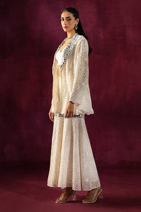 Buy Twenty Nine White Lace Mirrors Work Embellished Sharara Online at Aza Fashions Buy_Twenty Nine_White Lace Mirrors Work Embellished Sharara _Online_at_Aza_Fashions