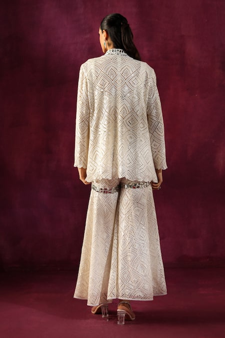 Shop Twenty Nine White Lace Mirrors Work Embellished Sharara at Aza Fashions Shop_Twenty Nine_White Lace Mirrors Work Embellished Sharara _at_Aza_Fashions