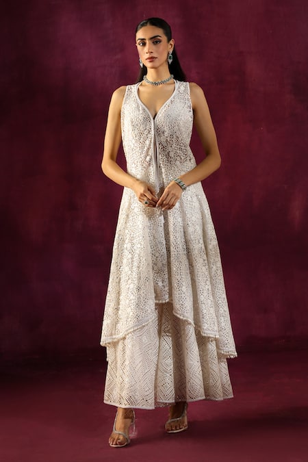 Twenty Nine White Lace Mirrors Work Embellished Sharara Online at Aza Fashions Twenty Nine_White Lace Mirrors Work Embellished Sharara _Online_at_Aza_Fashions