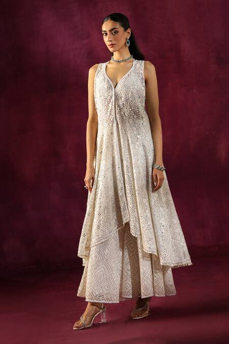 Shop Twenty Nine White Lace Mirrors Work Embellished Sharara Online at Aza Fashions Shop_Twenty Nine_White Lace Mirrors Work Embellished Sharara _Online_at_Aza_Fashions