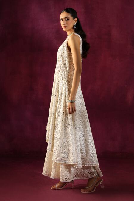 Twenty Nine White Lace Mirrors Work Embellished Sharara at Aza Fashions Twenty Nine_White Lace Mirrors Work Embellished Sharara _at_Aza_Fashions