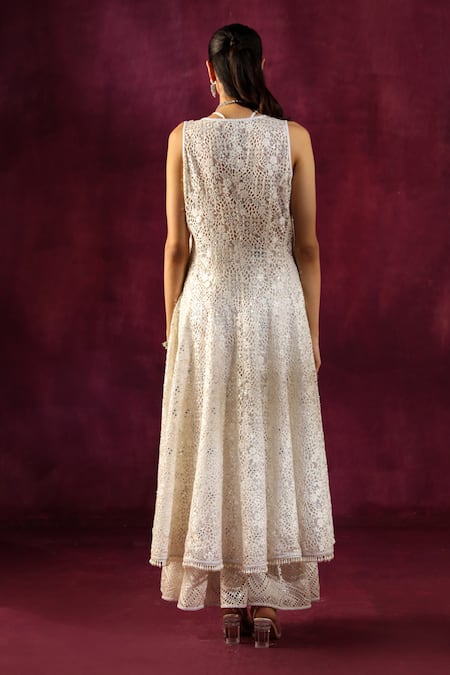 Shop Twenty Nine White Lace Mirrors Work Embellished Sharara at Aza Fashions Shop_Twenty Nine_White Lace Mirrors Work Embellished Sharara _at_Aza_Fashions