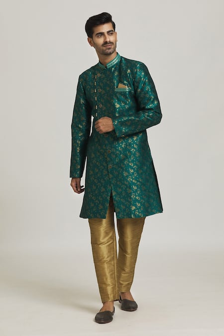 Buy Arihant Rai Sinha Green Brocade, Silk Embroidery Floral Spring Woven Sherwani With Pant Online at Aza Fashions Buy_Arihant Rai Sinha_Green Brocade, Silk Embroidery Floral Spring Woven Sherwani With Pant_Online_at_Aza_Fashions