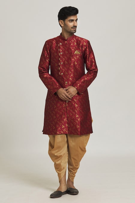Buy Arihant Rai Sinha Maroon Brocade, Silk Embroidery Woven Floral Bloom Sherwani With Pant Online at Aza Fashions Buy_Arihant Rai Sinha_Maroon Brocade, Silk Embroidery Woven Floral Bloom Sherwani With Pant _Online_at_Aza_Fashions
