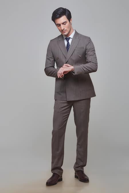 Sven suits Grey Wool Blend Pinstripe Pattern Blazer And Pant Set 