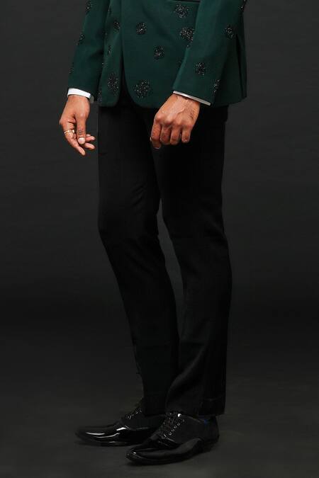 Buy_Sven Suits_Green Polyester Cut Work Rosette Embroidered Tuxedo Pant Set _Online_at_Aza_Fashions