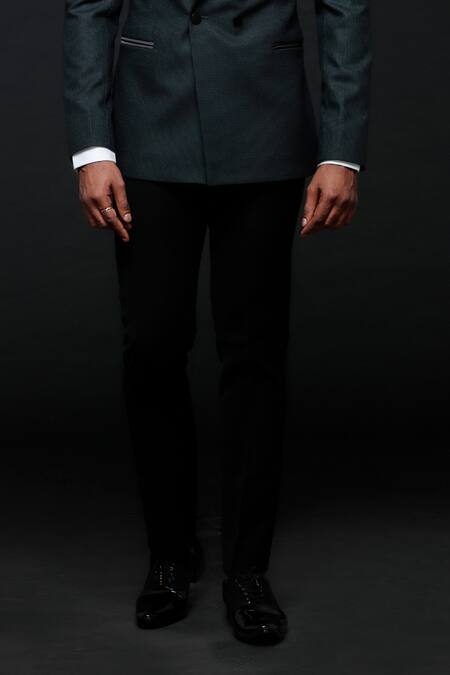 Shop_Sven Suits_Green Polyester, Satin Cut Work Embroidered Tuxedo Pant Set _Online_at_Aza_Fashions