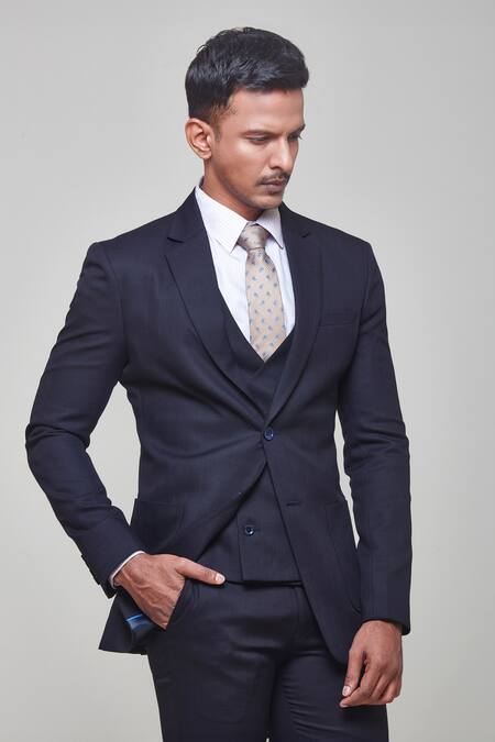 Buy Sven Suits Blue Polyester, Wool Plain Blazer And Pant Set Online at Aza Fashions Buy_Sven Suits_Blue Polyester, Wool Plain Blazer And Pant Set _Online_at_Aza_Fashions