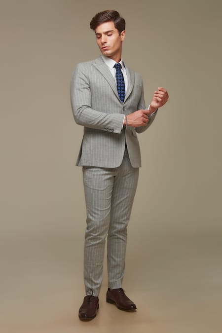 Sven Suits Grey Pinstripe Blazer & Pant Set 