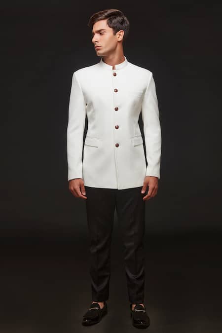 Shop Sven Suits White Polyester, Lycra Jodhpuri And Trouser Set Online at Aza Fashions Shop_Sven Suits_White Polyester, Lycra Jodhpuri And Trouser Set _Online_at_Aza_Fashions