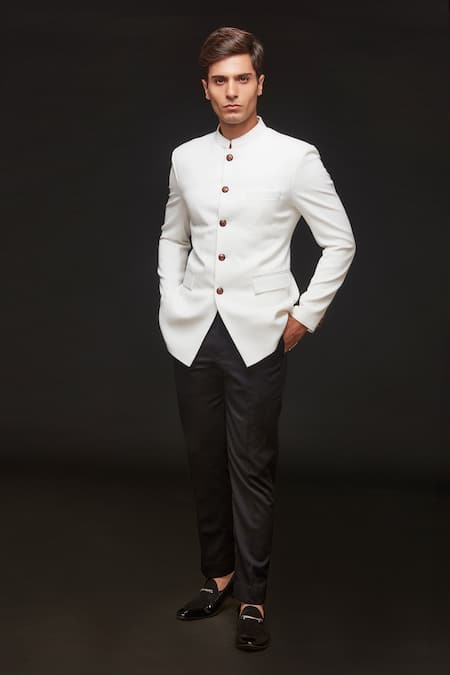 Sven Suits White Polyester, Lycra Jodhpuri And Trouser Set at Aza Fashions Sven Suits_White Polyester, Lycra Jodhpuri And Trouser Set _at_Aza_Fashions