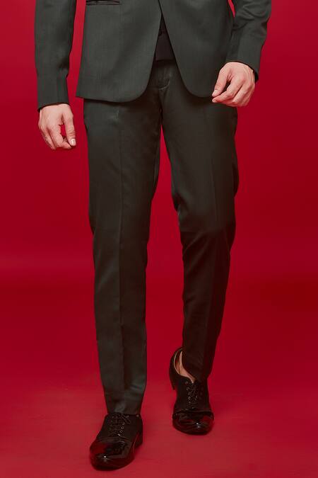Buy_Sven Suits_Green Wool Milan Contrast Lapel Tuxedo And Pant Set _Online_at_Aza_Fashions