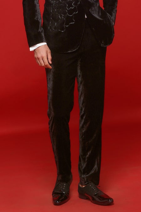 Buy Sven Suits Black Velvet Embroidery Bloomingdale Tuxedo Pant Set Online at Aza Fashions Buy_Sven Suits_Black Velvet Embroidery Bloomingdale Tuxedo Pant Set _Online_at_Aza_Fashions