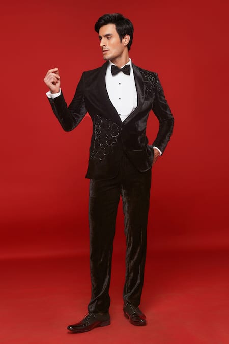 Sven Suits Black Velvet Embroidery Bloomingdale Tuxedo Pant Set at Aza Fashions Sven Suits_Black Velvet Embroidery Bloomingdale Tuxedo Pant Set _at_Aza_Fashions