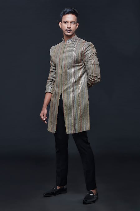 Sven suits Pinstripe Embroidered Sherwani With Pant 