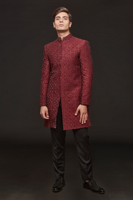 Sven Suits Abstract Geometric Embroidered Sherwani With Pant 