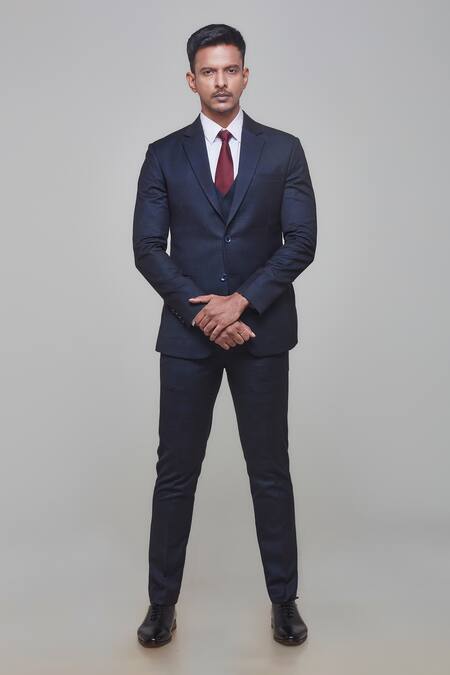 Buy Sven Suits Blue Polyester Tonal Chequered Pattern Tuxedo Pant Set Online at Aza Fashions Buy_Sven Suits_Blue Polyester Tonal Chequered Pattern Tuxedo Pant Set _Online_at_Aza_Fashions