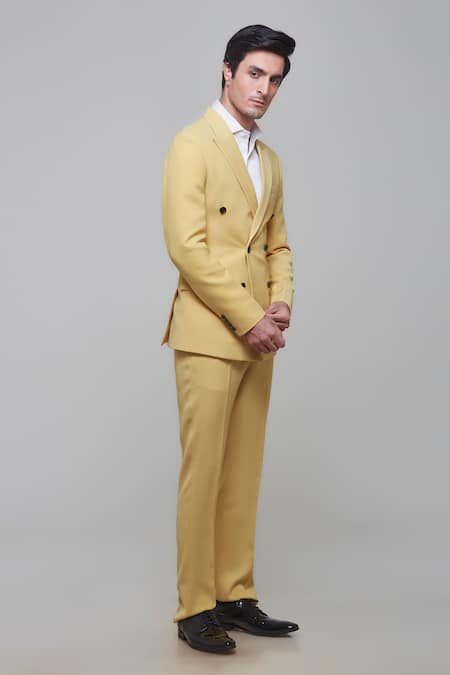 Buy Sven Suits Yellow Polyester Double Breasted Tuxedo Set Online at Aza Fashions Buy_Sven Suits_Yellow Polyester Double Breasted Tuxedo Set _Online_at_Aza_Fashions
