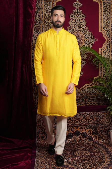 Sven Suits Yellow Faux Leather Embroidery, Sequins Floral Vine Lazer Cut Bundi Kurta Set Online at Aza Fashions Sven Suits_Yellow Faux Leather Embroidery, Sequins Floral Vine Lazer Cut Bundi Kurta Set _Online_at_Aza_Fashions