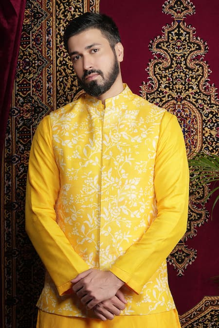 Buy Sven Suits Yellow Faux Leather Embroidery, Sequins Floral Vine Lazer Cut Bundi Kurta Set Online at Aza Fashions Buy_Sven Suits_Yellow Faux Leather Embroidery, Sequins Floral Vine Lazer Cut Bundi Kurta Set _Online_at_Aza_Fashions