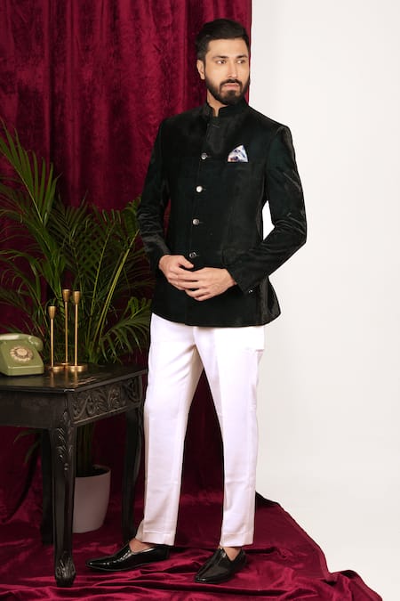 Buy Sven Suits Green Velvet Plain Jodhpuri With Pant Online at Aza Fashions Buy_Sven Suits_Green Velvet Plain Jodhpuri With Pant _Online_at_Aza_Fashions