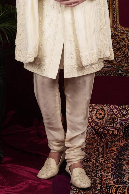 Shop Sven Suits Ivory Silk Pearls, Sequins, Beads, Embroidery Floral Butti Sherwani Set Online at Aza Fashions Shop_Sven Suits_Ivory Silk Pearls, Sequins, Beads, Embroidery Floral Butti Sherwani Set _Online_at_Aza_Fashions