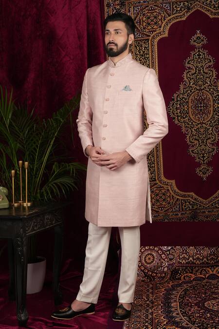 Buy_Sven Suits_Pink Silk Beads, Sequins Placement Embroidered Sherwani With Pant 