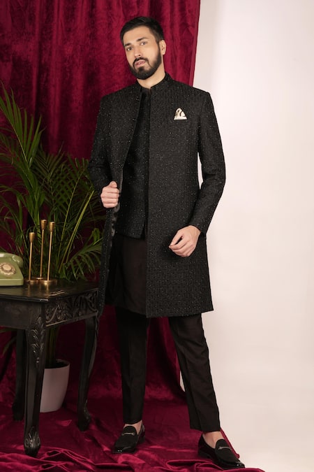 Sven suits Floral Vine Thread Embroidered Sherwani Set 