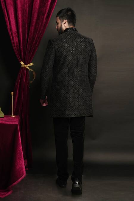 Sven Suits Velvet Zari Embroidered Sherwani Pant Set 