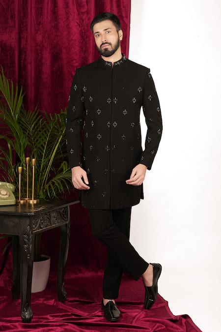 Sven suits Geometric Embellished Sherwani With Pant 