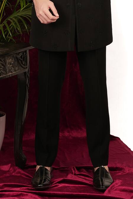 Buy_Sven Suits_Black Polyester Beads Geometric Embellished Sherwani With Pant _Online_at_Aza_Fashions