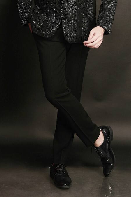 Shop_Sven Suits_Black Polyester, Viscose Beads, Embroidery Embellished Tuxedo Set _Online_at_Aza_Fashions