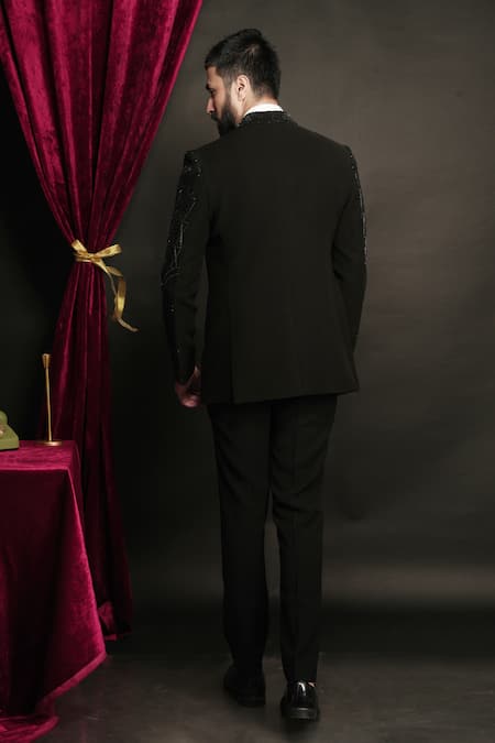 Sven Suits Bead Embellished Geometric Chevron Tuxedo Set 