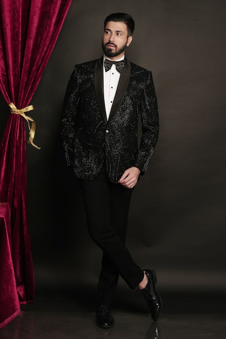 Sven suits Geometric Bead Embellished Tuxedo Set 