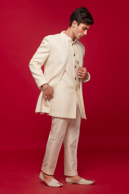 Sven Suits Embroidered Checkered Jacket Pant Set 