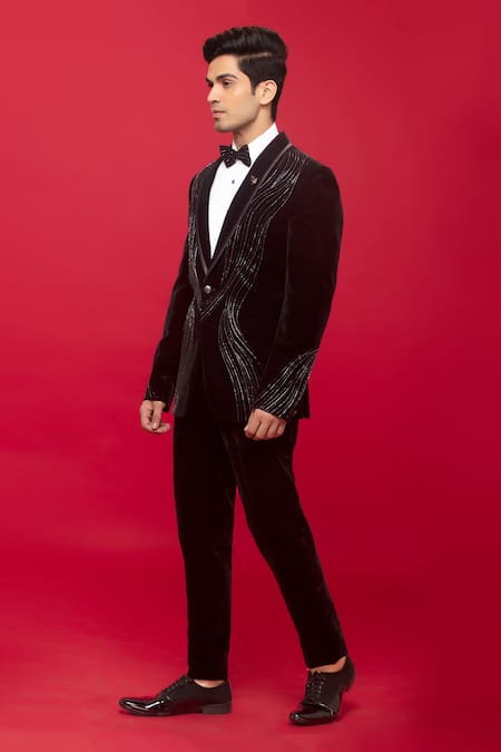 Sven Suits Velvet Wave Embellished Tuxedo Set 