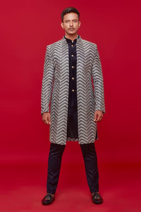 Sven Suits Chevron Embroidered Jacket Pant Set 