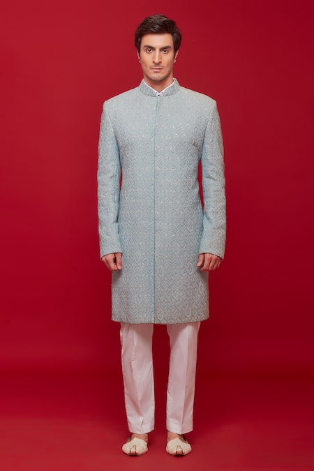 Sven Suits Honeycomb Embroidered Sherwani With Pant 